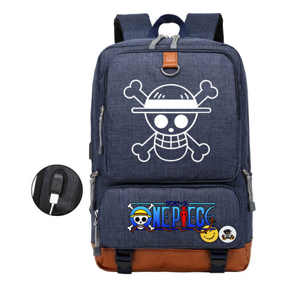 Cartoon Pirate King Printed Usb Student Backpack Leisure Travel Backpack