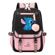Interstellar Baby Stitch Usb Student Backpack For Boys And Girls, Casual Woven Strap Flip Back Backpack