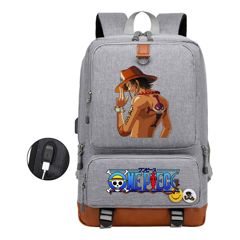 Cartoon Pirate King Print Usb Youth Backpack For Boys And Girls Leisure Travel Backpack