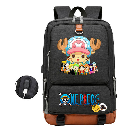 Cartoon One Piece Print Usb Youth Student Backpack For Leisure Travel Backpack
