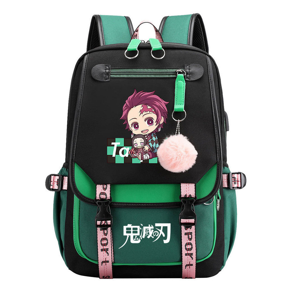 Cartoon Fashion Usb Youth School Bag For Boys And Girls Casual Ribbon Flip Backpack