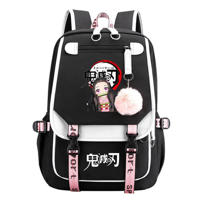 Cartoon Fashion Usb Youth School Bag For Boys And Girls Casual Ribbon Flip Backpack