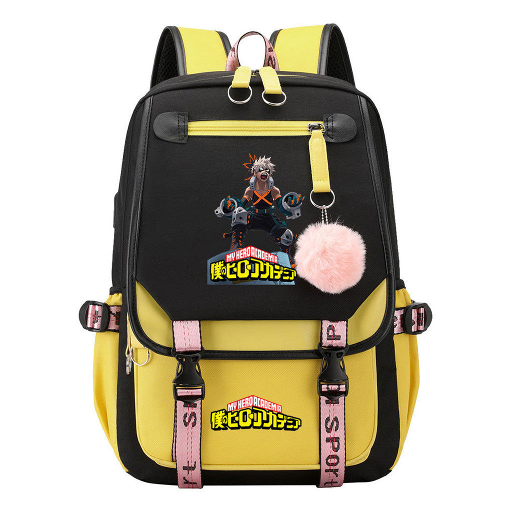 My Heroes Academy Usb Youth Student Backpack With Casual Woven Strap Flip Back Backpack