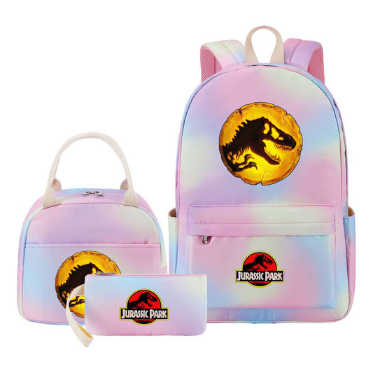 Jurassic Park Dinosaur Youth Student Girls School Bag Lunch Bag Three Piece Set Backpack Set