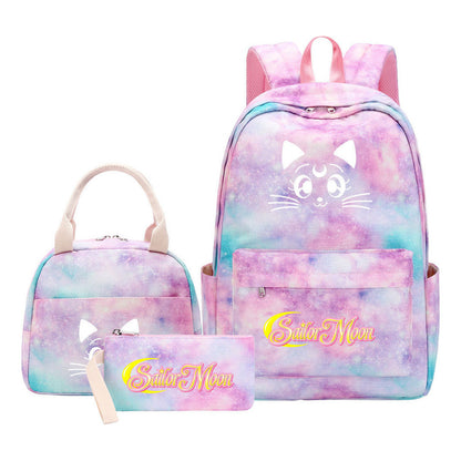 Beautiful Girl Warrior Student Schoolbag Lunch Bag Three Piece Set Backpack Cover