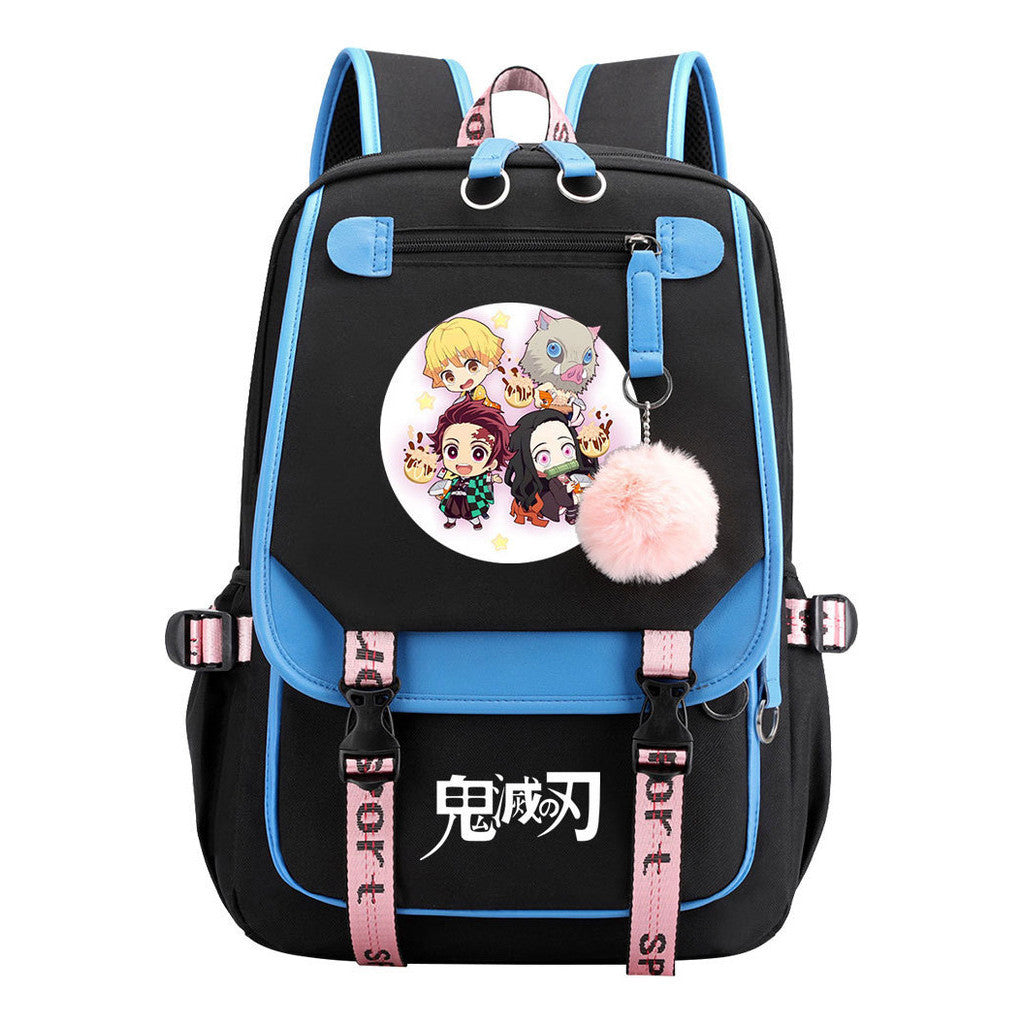Cartoon Fashion Usb Youth School Bag For Boys And Girls Casual Ribbon Flip Backpack