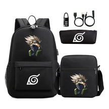 Fashionable Naruto Usb Password Lock Youth Student School Bag Three Piece Backpack Set