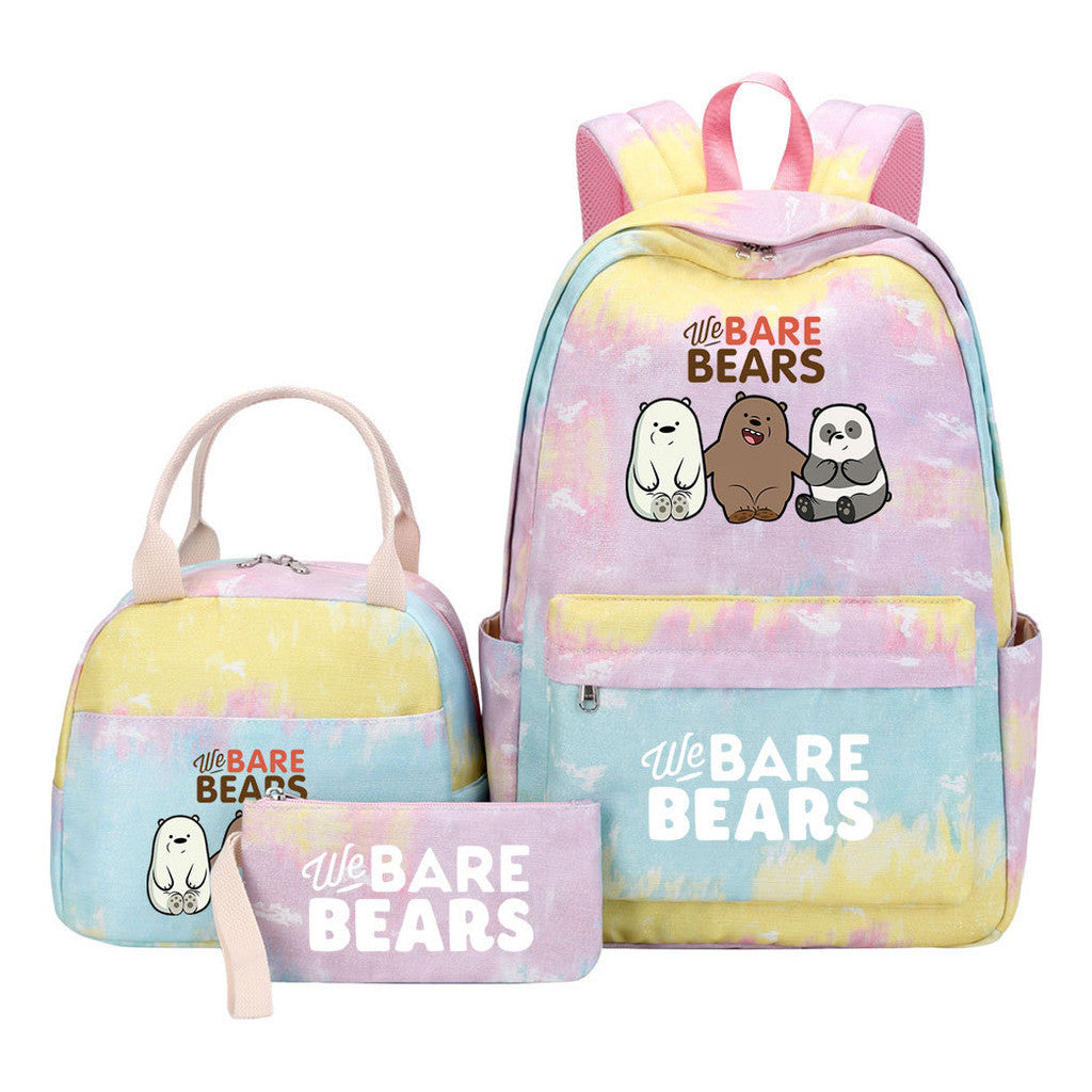 Cartoon Cute Three Bears Youth Student Girls School Bag Lunch Bag Three Piece Set Backpack Set