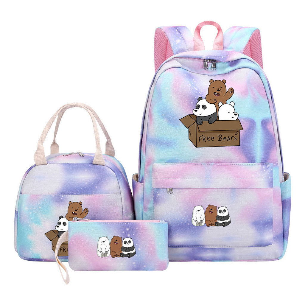 Cartoon Cute Three Cheap Bears Youth Student Girls School Bag Lunch Bag Three Piece Set Backpack Set