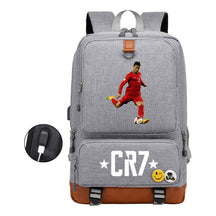 Football Star Cristiano Ronaldo Printed Usb Student Backpack For Leisure Travel Backpack
