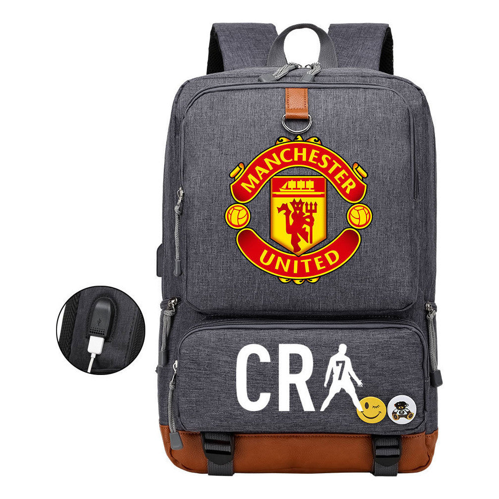 Football Star Cristiano Ronaldo Printed Usb Student Backpack For Leisure Travel Backpack