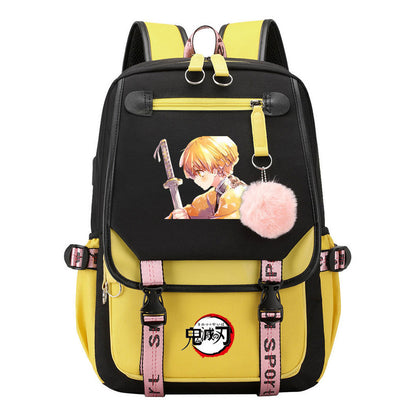 Cartoon Fashion Usb Youth Student Backpack Boy's And Girl's Leisure Ribbon Flip Backpack