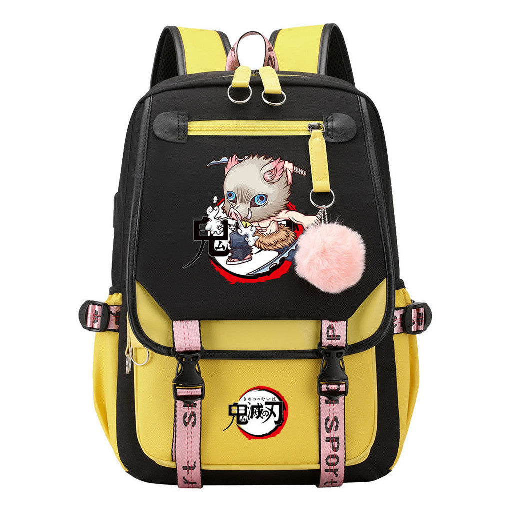 Comic Cartoon Fashion Usb Student Backpack Casual Woven Flap Backpack