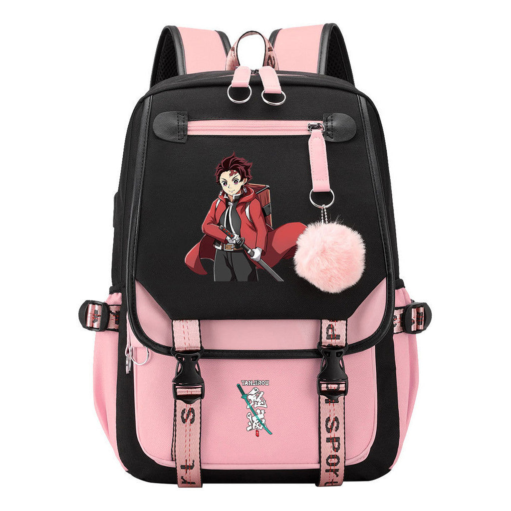 Comic Cartoon Fashion Usb Student Backpack Casual Woven Flap Backpack