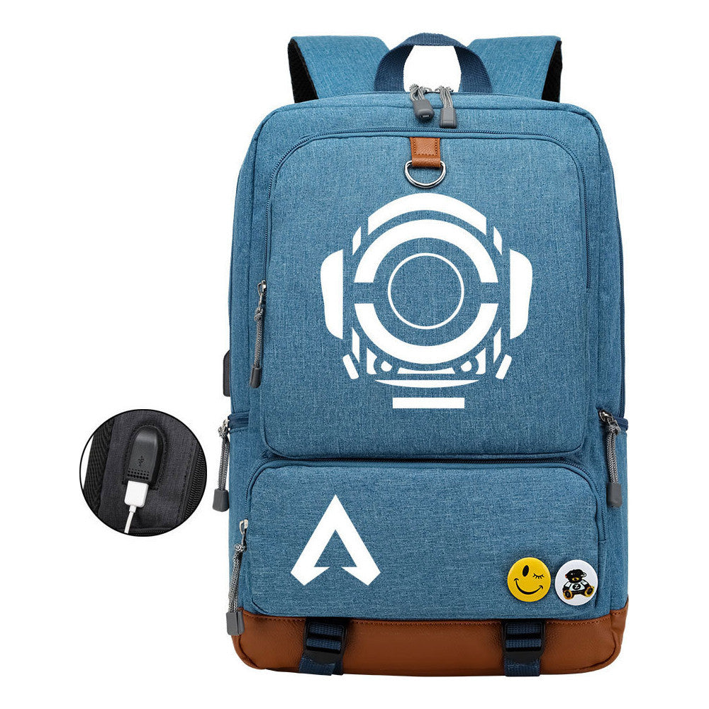 Apex Hero Print Usb Student Backpack For Leisure Travel Backpack