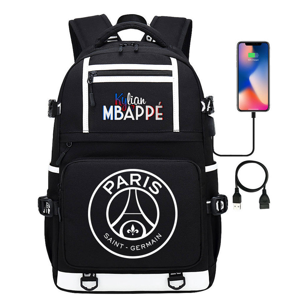 Football Star Mbappe Printed Usb Youth Student Backpack, Boy's And Girl's Backpack, Leisure Travel Backpack