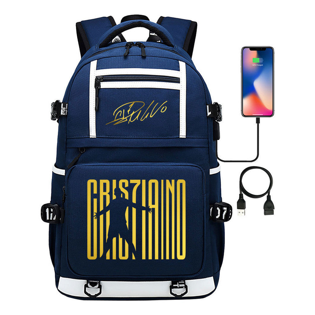 Sports Star Cristiano Ronaldo Usb Youth Student School Bag Men's And Women's Backpack Leisure Travel Bag