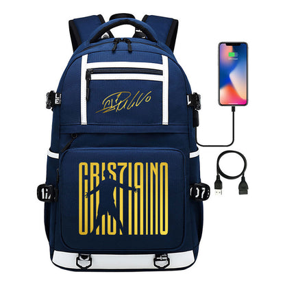 Sports Star Cristiano Ronaldo Usb Youth Student School Bag Men's And Women's Backpack Leisure Travel Bag