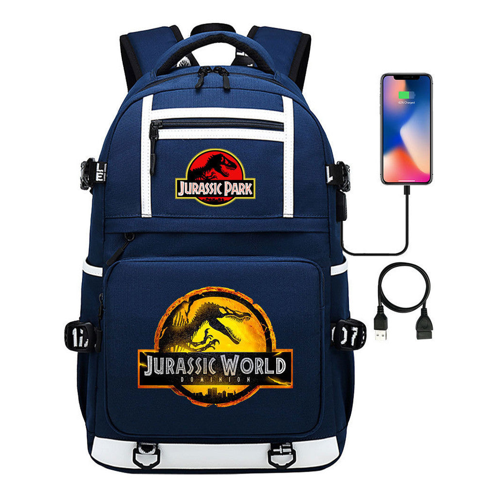Jurassic Park Dinosaur Usb Youth School Bag Men's And Women's Backpack Leisure Travel Backpack
