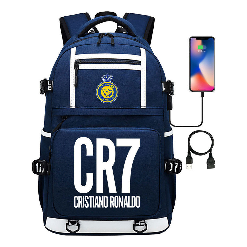 Football Star Cristiano Ronaldo Printed Usb Youth Student Backpack For Men And Women, Backpack For Leisure Travel