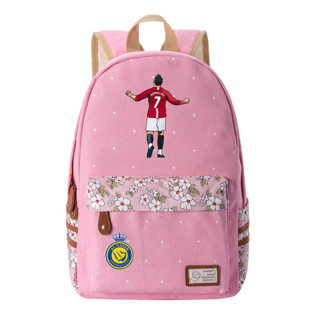 Football Star Cristiano Ronaldo Printed Youth Student Backpack With Floral Floral Design For Men And Women's Leisure Backpack