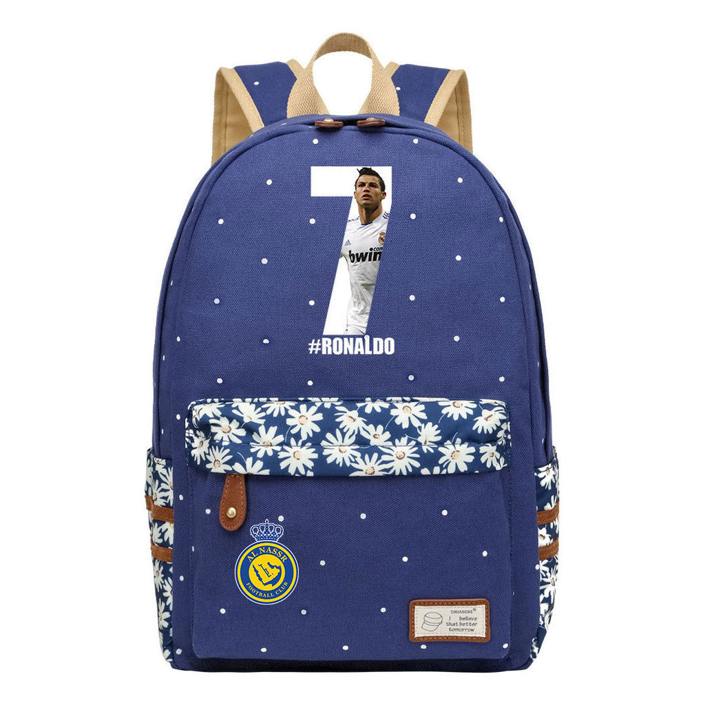 Football Star Cristiano Ronaldo Printed Youth Student Backpack With Floral Floral Design For Men And Women's Leisure Backpack