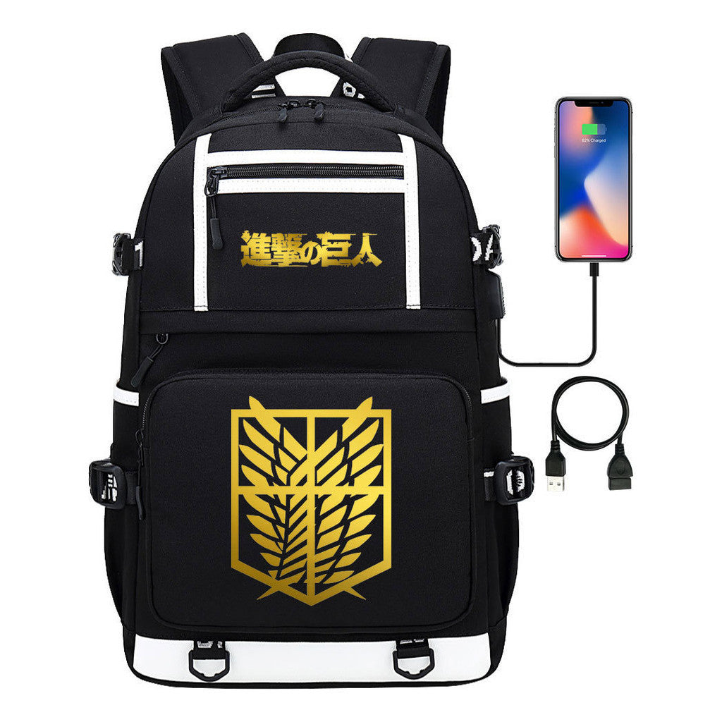 Golden Attack Giant Print Usb Youth Student Backpack Men's And Women's Backpack Leisure Travel Backpack
