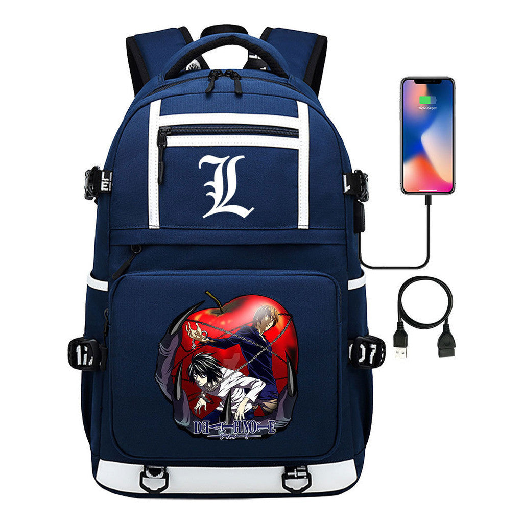 Cartoon Comics Death Note Printed Usb Youth Student Backpack Men's And Women's Leisure Travel Backpack