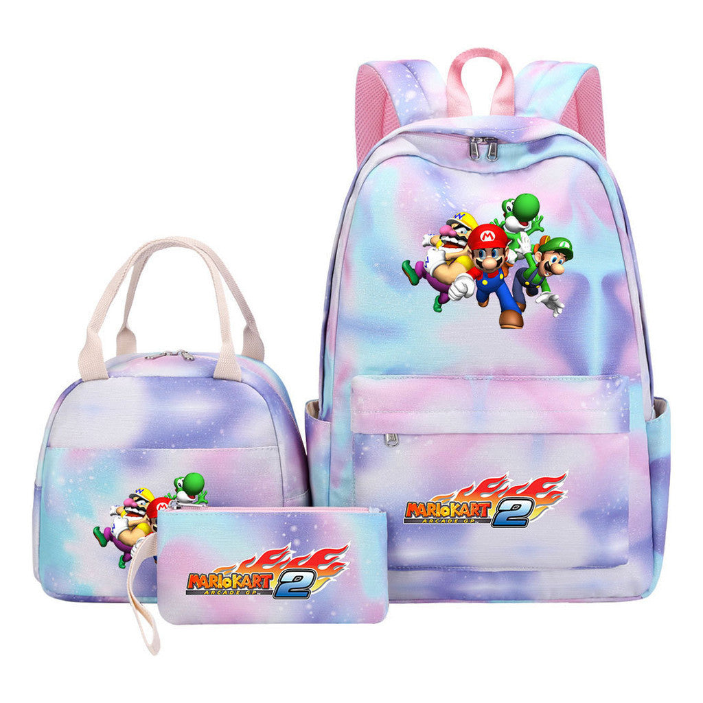 Super Mario Youth Student Girls School Bag Lunch Bag Three Piece Backpack Set