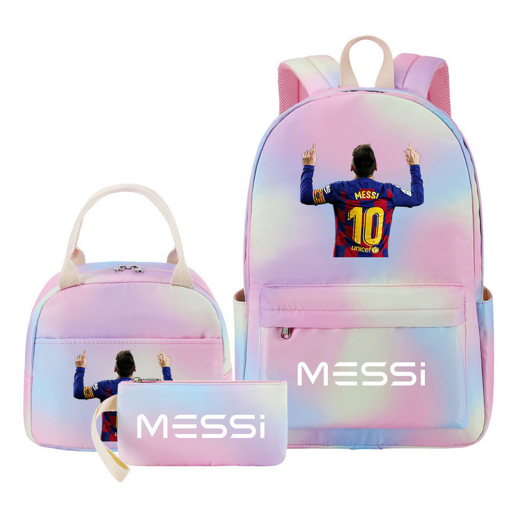 Sports Football Stars, Teenagers, Students, Girls, Backpacks, Lunch Bags, 3-piece Backpack Set