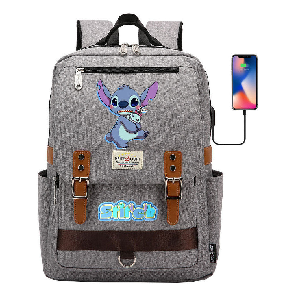 Anime Star Baby Stitch Printed Youth Student School Bag Casual Magnetic Buckle Backpack