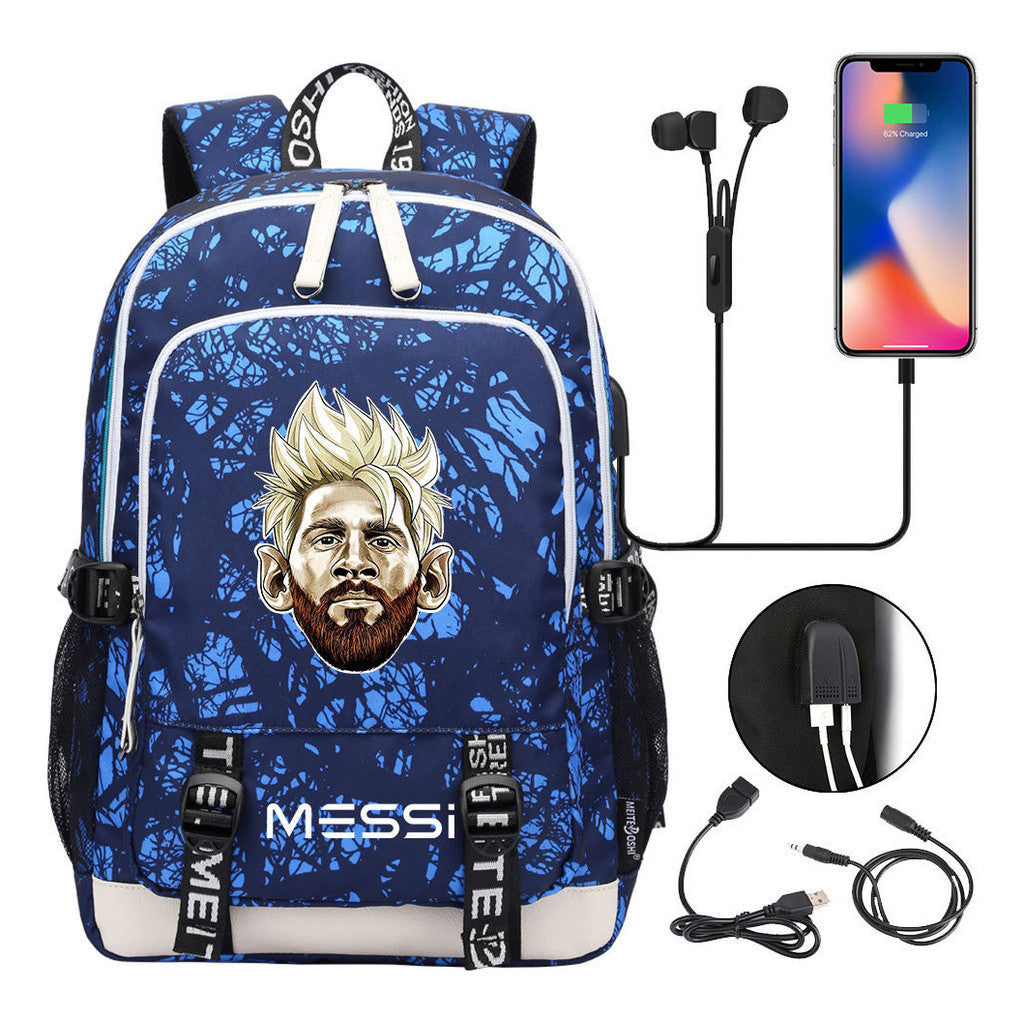 Sports Football Stars, Teenagers, Primary And Secondary School Students, Backpack Usb, Men's And Women's Leisure Backpack