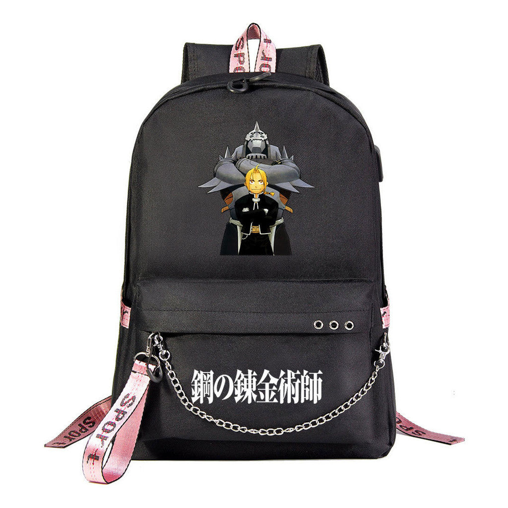Steel Alchemist Printed Usb Youth Student Backpack For Men And Women's Leisure Travel Backpack