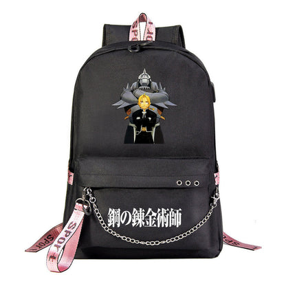 Steel Alchemist Printed Usb Youth Student Backpack For Men And Women's Leisure Travel Backpack