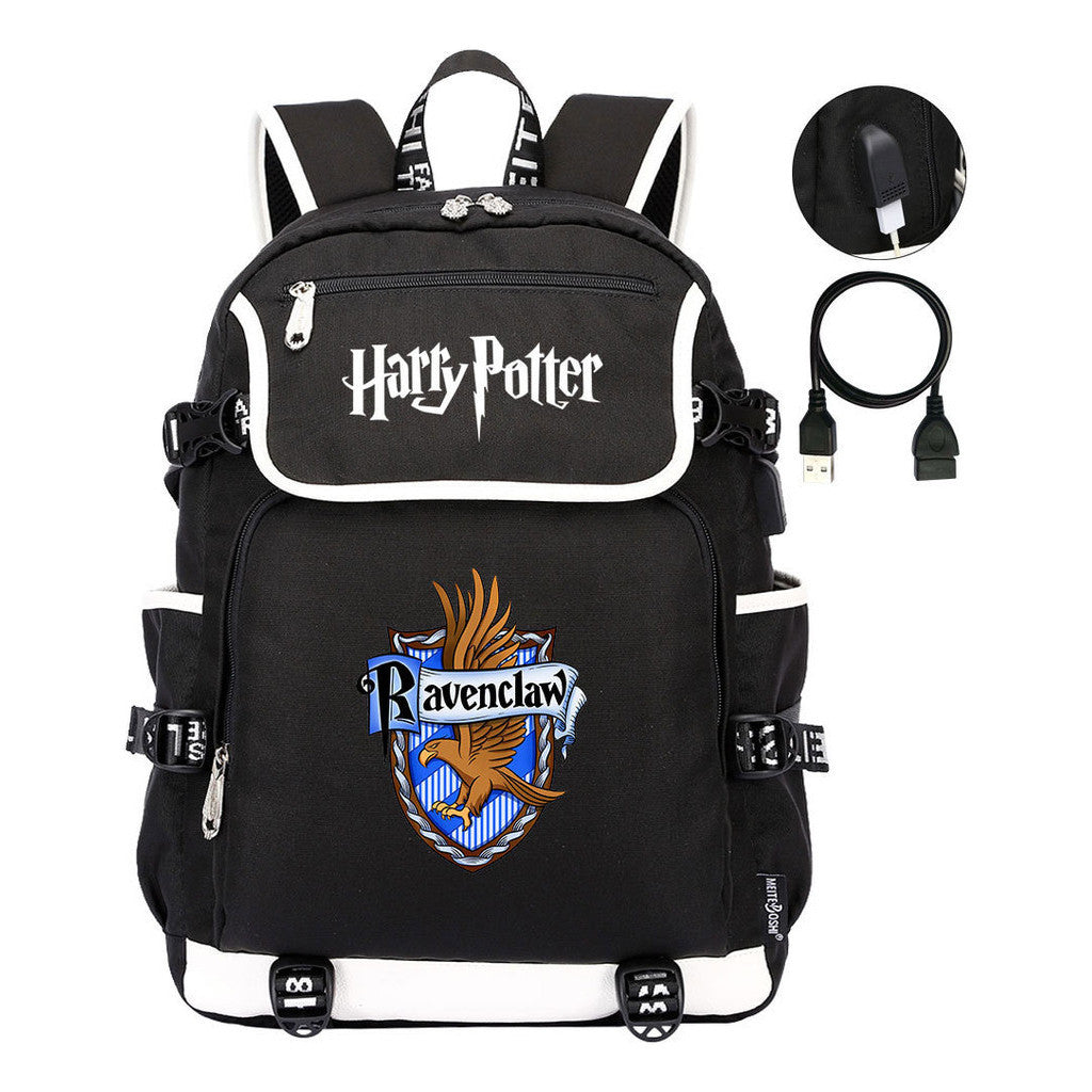 School Of Witchcraft And Wizardry Lion Print Usb Youth Student Backpack For Men And Women's Leisure Travel Backpack