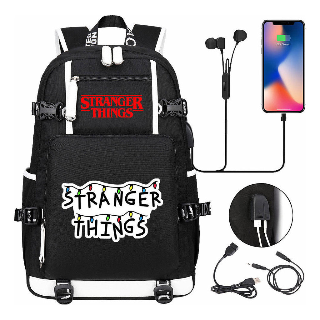Strange Story Printed Usb Youth Student Backpack For Men And Women's Leisure Travel Backpack