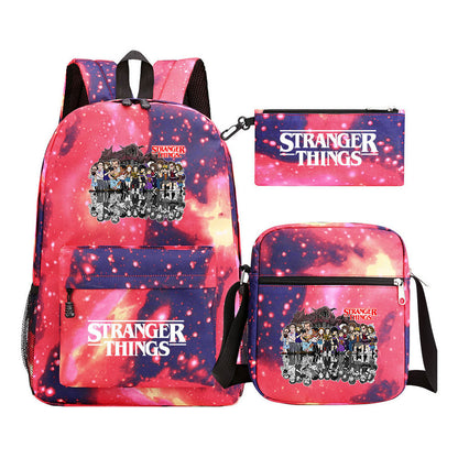 Strange Story Starry Sky Printed Youth Student Backpack 3-piece Set For Men And Women, Backpack Set