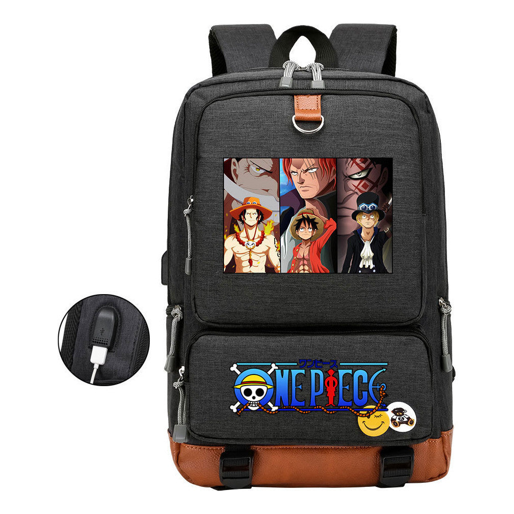 Cartoon Pirate King Printed Usb Student Backpack Leisure Travel Backpack
