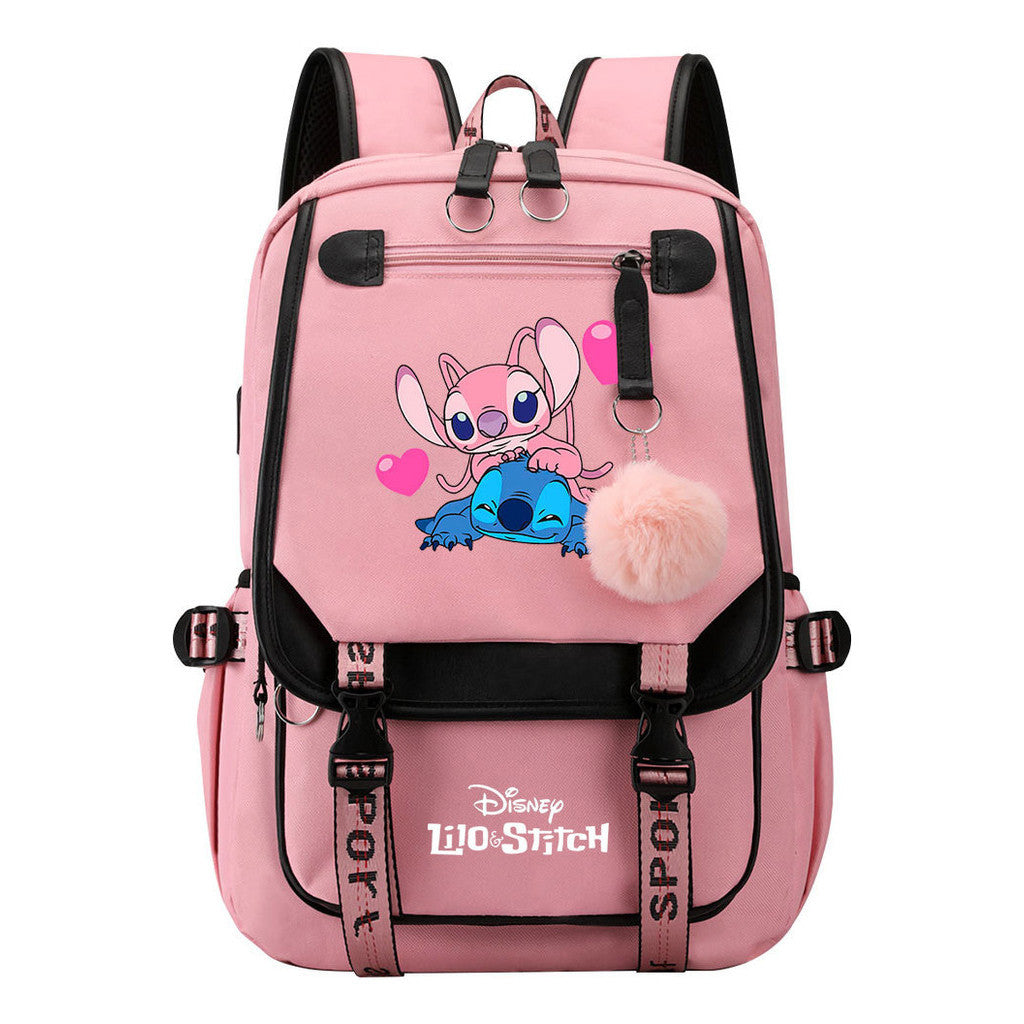 Interstellar Baby Stitch Usb Backpack With Casual Woven Strap Flip Back Backpack