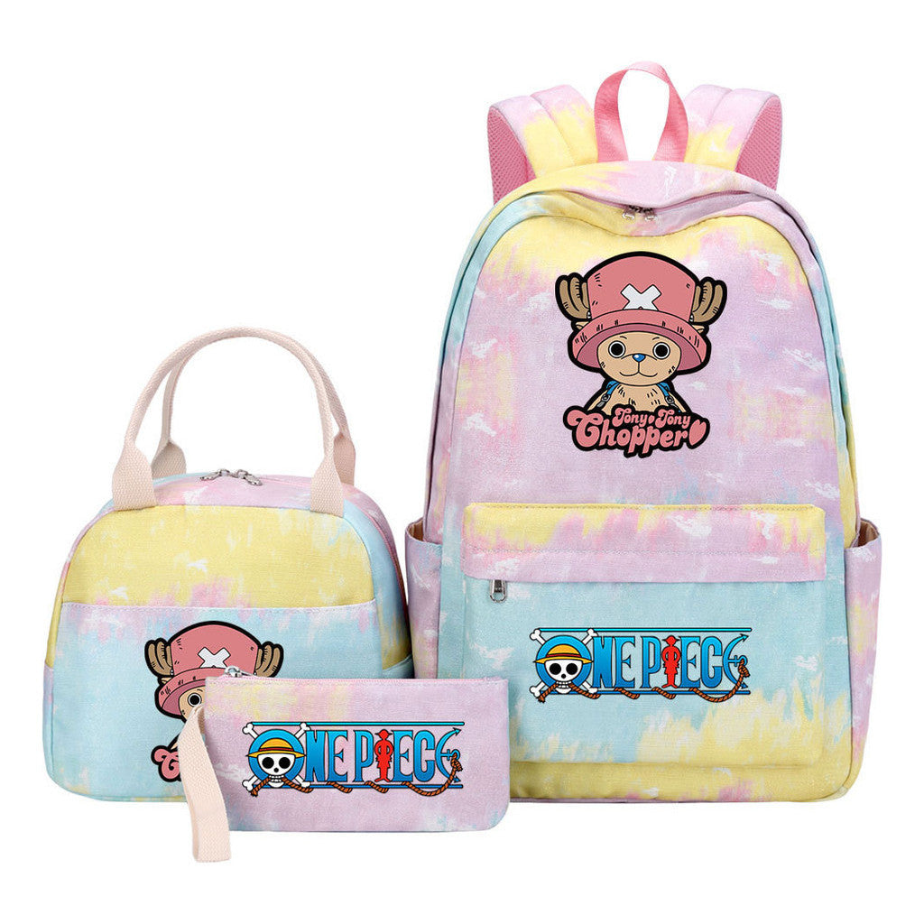Cartoon Pirate King Youth Student Girls School Bag Lunch Bag Three Piece Set Backpack Set