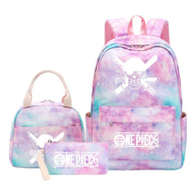 Cartoon Pirate King Youth Student Girls School Bag Lunch Bag Three Piece Set Backpack Set
