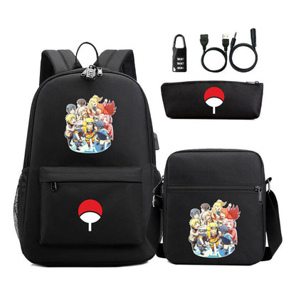 Naruto Usb Password Lock Youth Student Backpack Three Piece Set Backpack Set