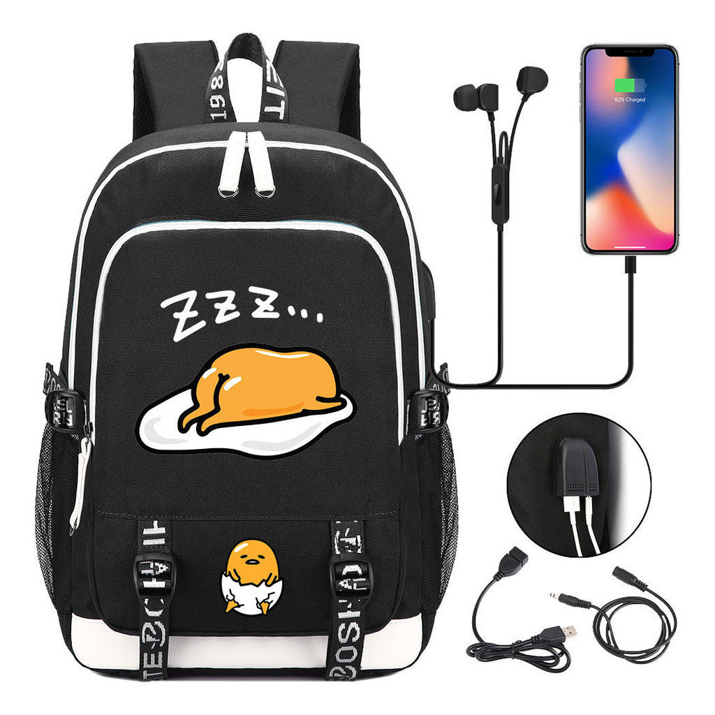 Comic Lazy Egg Youth Student Backpack Usb Men's And Women's Leisure Backpack