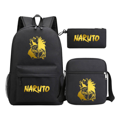Golden Anime Naruto Starry Sky Youth Student Backpack Set, 3-piece, Men's And Women's Backpack Set