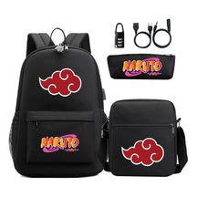 Naruto Usb Password Lock Youth Student Backpack Three Piece Set For Men And Women Backpacks