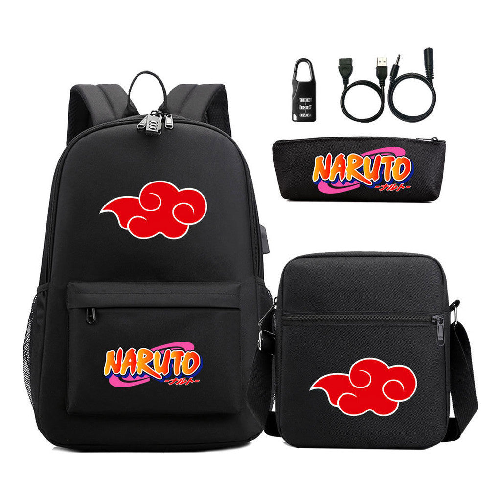 Naruto Usb Password Lock Youth Student Backpack Three Piece Set Backpack Set