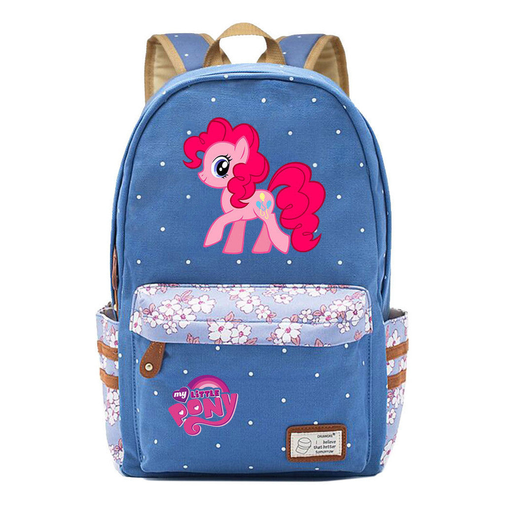Pony Unicorn Youth Student School Bag Fragmented Canvas Girl Backpack
