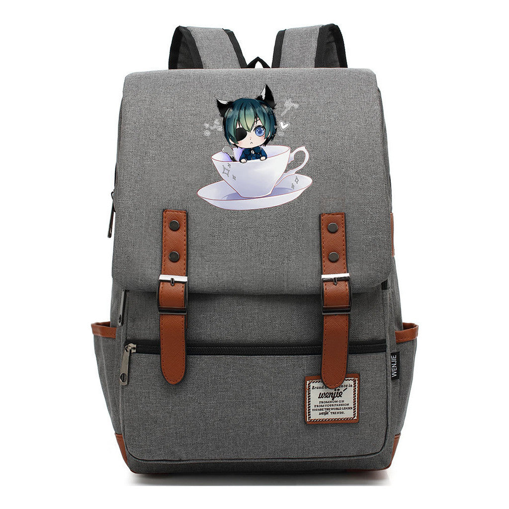 Black Deacon Youth Student School Bag Men's And Women's Leisure Belt Buckle Backpack