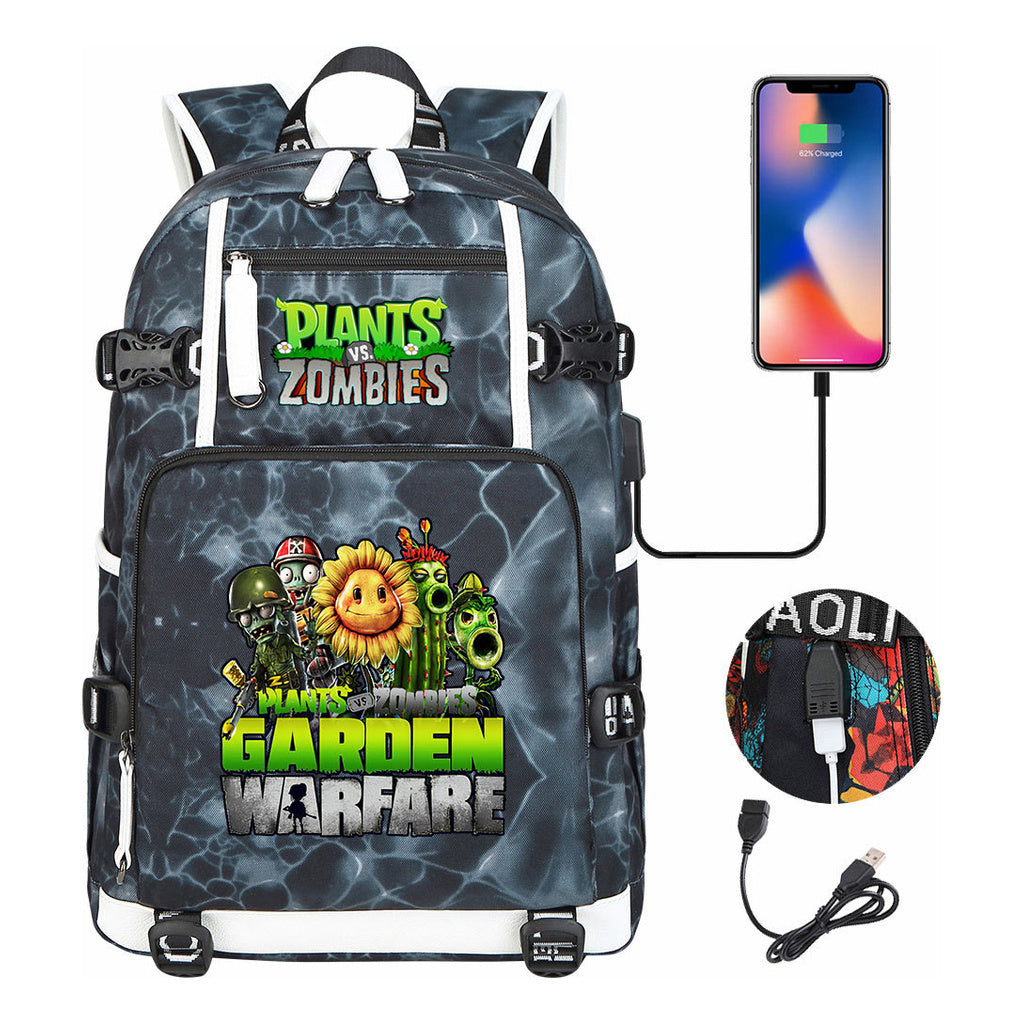 Plant Wars Usb Youth Student Backpack For Men And Women's Leisure Travel Backpack