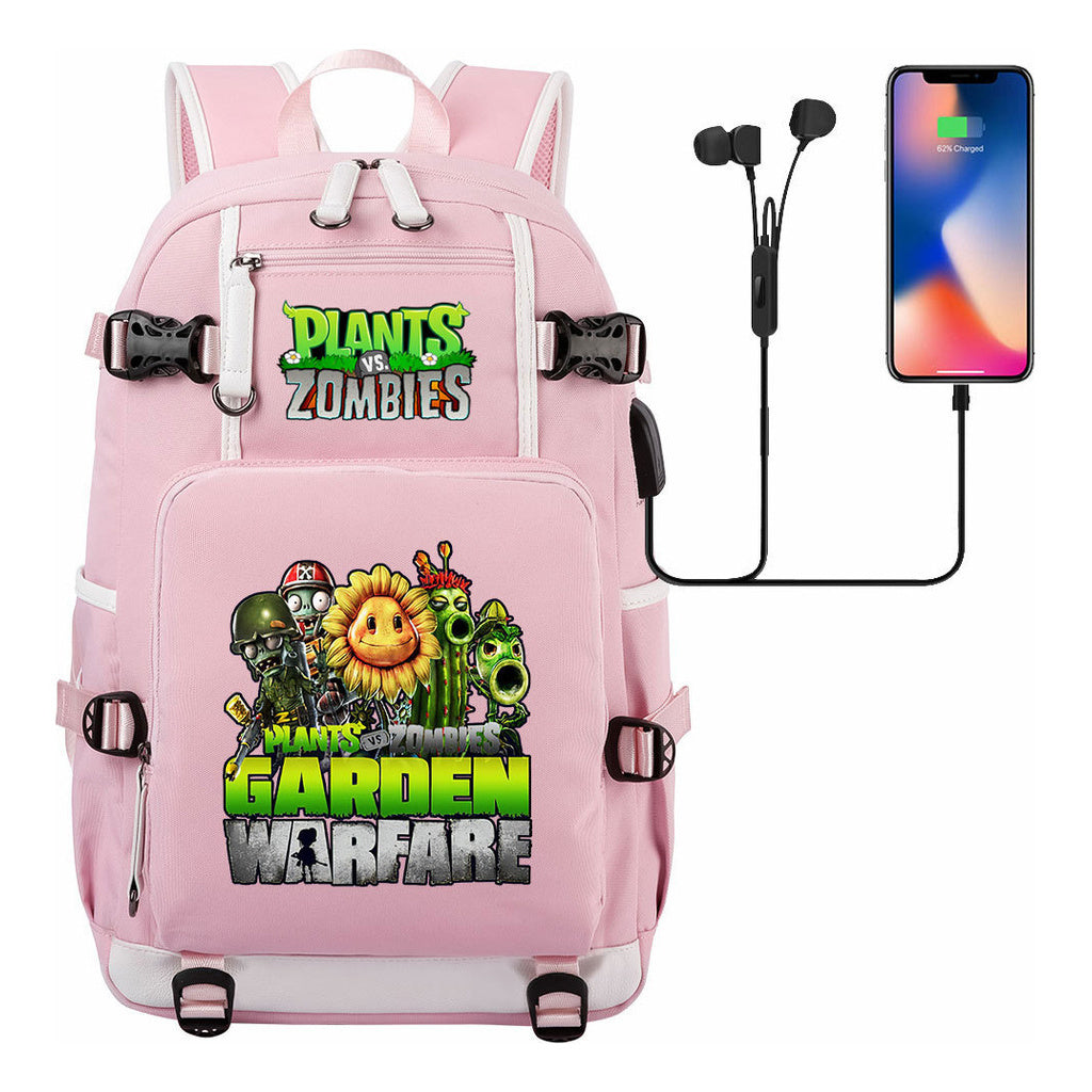 Plant Wars Usb Youth Student Backpack For Men And Women's Leisure Travel Backpack
